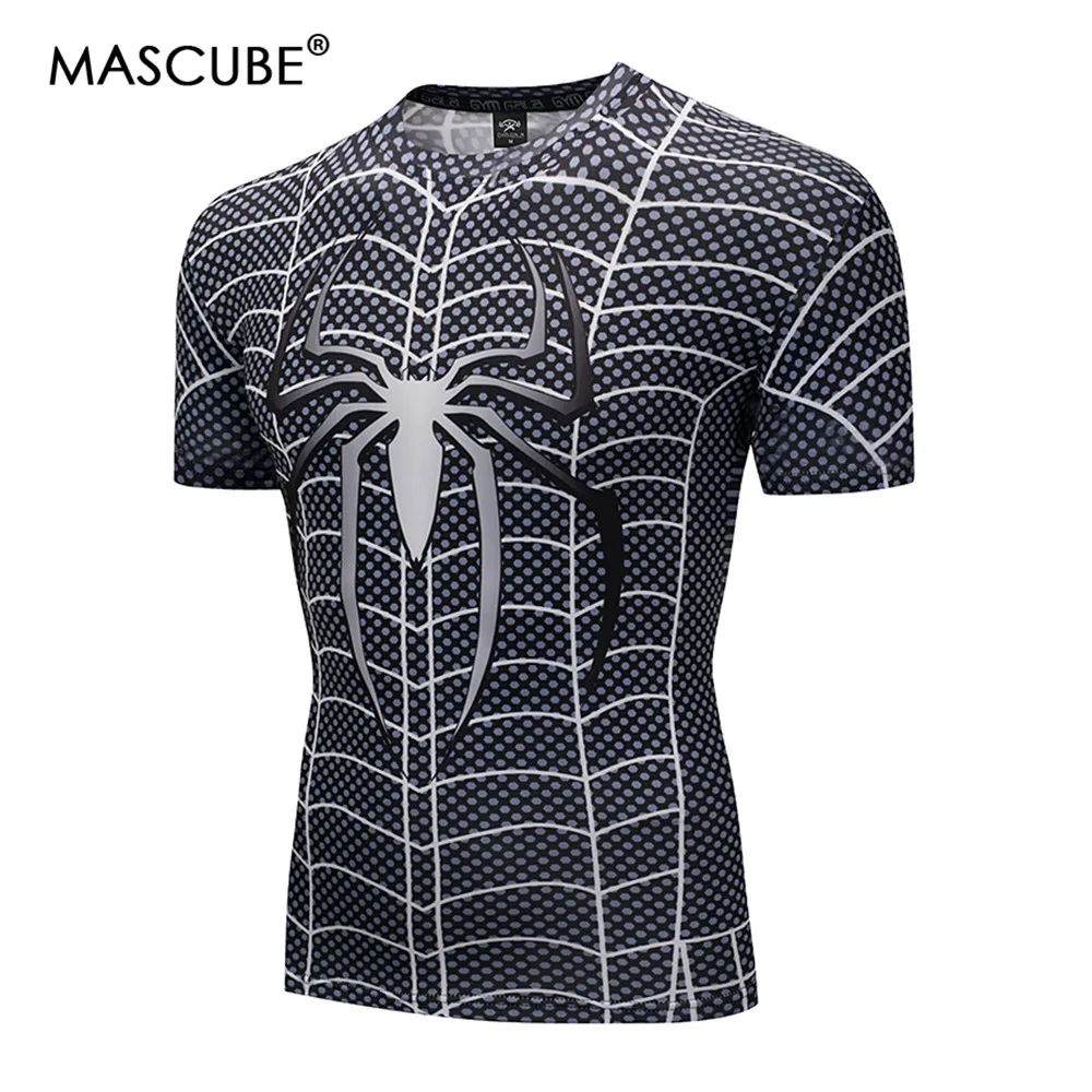 

MASCUBE Spiderman 3D Print T Shirts Men Compression Fitness Shirts Superhero Tops Costume Short Sleeve Fitness Crossfit T-shirts