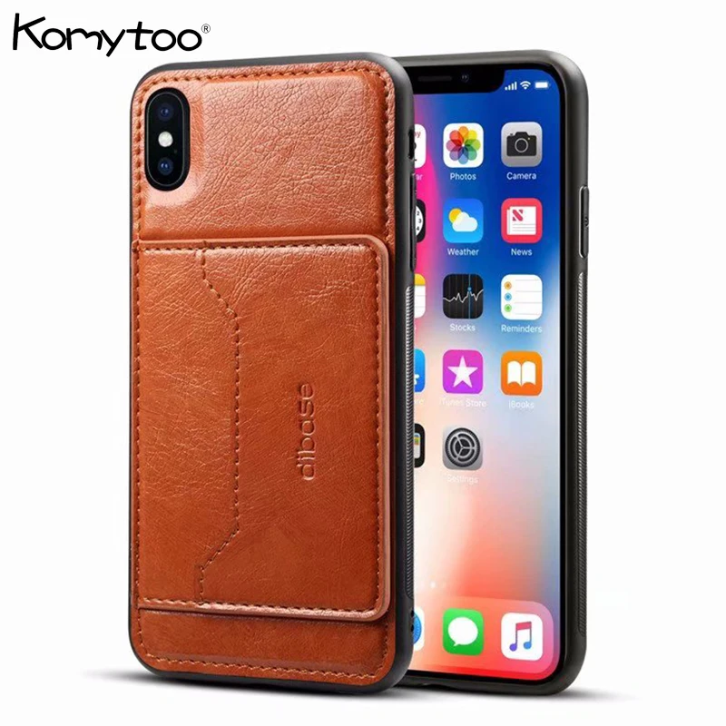 

KOMYTOO TPU Leather Case For iPhone XS Max XR X 8 7 Luxury 2 In 1 Card Pocket Ultra Slim Cover Case For iPhone 6 6s 7 8 Plus