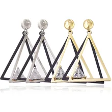 LE SKY Fashion Geometric Three-dimensional Triangular Hollow Crystal Diamonds Earrings for Women Vintage Alloy Earrings