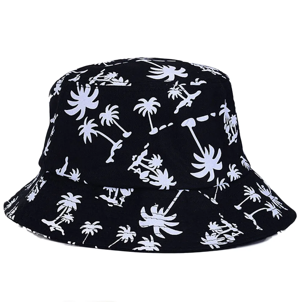 Ковша модные Мода граффити плоским ведро шляпы с кокосовой пальмы узор Портативный Открытый спорт для полями
