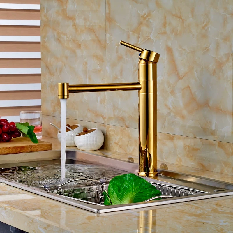 

Golden Polish Single Lever Kitchen &Basin Faucet Deck Mounted Mixer Tap Pull Down Spout