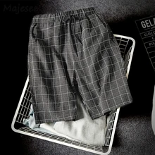 Клетчатые мужские повседневные шорты, хлопок, модные, корейский стиль, мужские, тонкие, короткие, мужские, летние, дышащие, трендовые, эластичная талия, свободные карманы