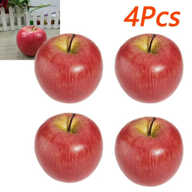  4pcs Artificial Fake Fruits Teaching Aids Apples Plastic Fruit Red Apple For Wedding Decoration Sho - 4000597527788