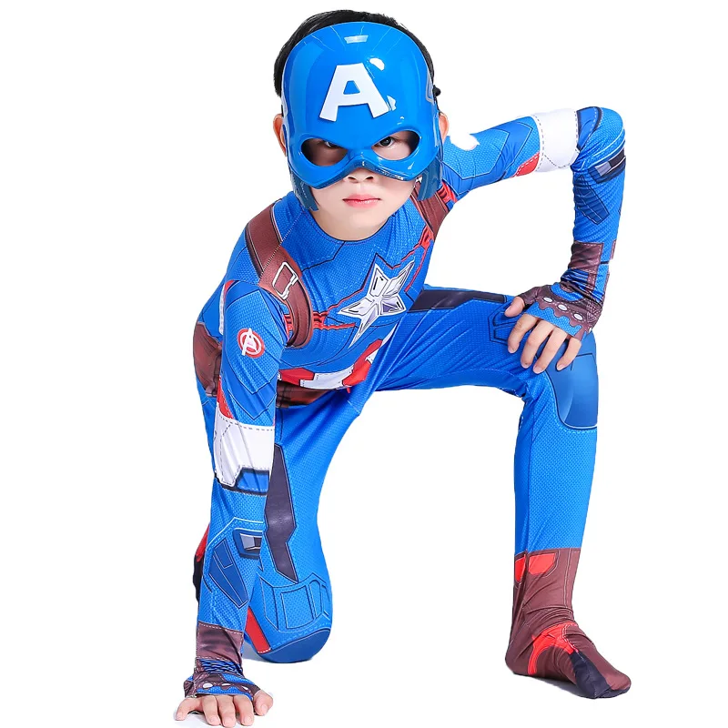 Фильма Мстители Super hero Костюм Капитана Америка Детский костюм на Хэллоуин для мальчиков Супермен, Супергерой вечернее изящное платье наряд