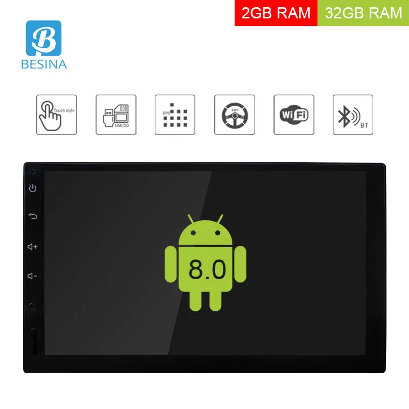 

Besina Android 8.0 Quad Cores Car Multimedia Player WIFI GPS Navigation Universal Car radio 2G+32G Stereo FM RDS Bluetooth 178mm