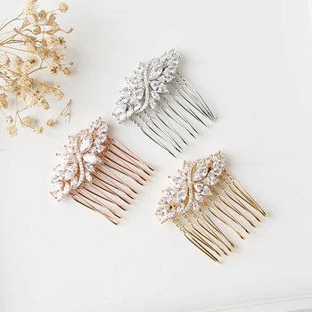 

3 Colors Sparkling Clear Full Zircon Wedding Hair Combs Bridal CZ Headpiece Hair accessories Evening Hair Jewelry