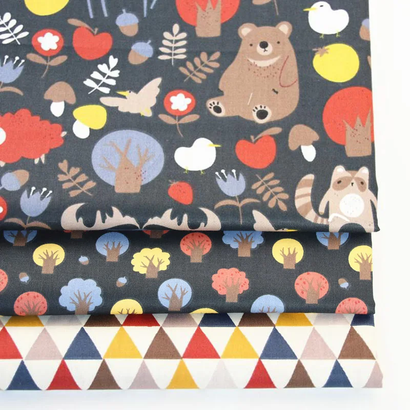 

3PCS 50*40cm Cute Bear Cotton Twill Printed Fabric Kids Cotton Cloth for DIY Sewing Quilting Material For Baby