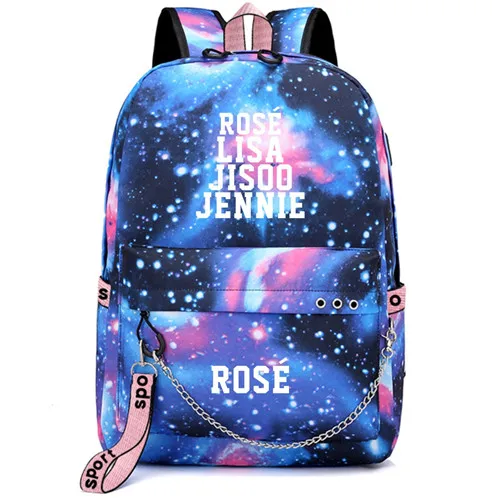 Черный Розовый Lisa Rose Jennie Рюкзак Школьные сумки Galaxy Thunder Mochila сумки рюкзак с цепочкой для ноутбука USB порт - Цвет: Style 8