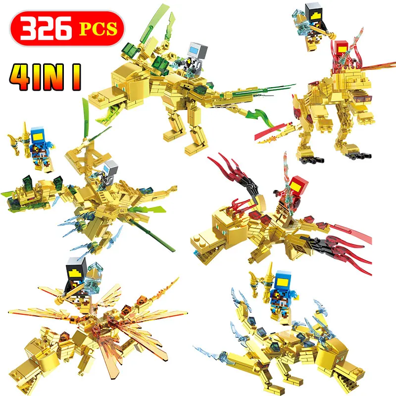 

4pcs/set My World Golden Dragon Compatible LegoINGLY Minecraft Weapon Building Block Model Brick Education Toys Of Children