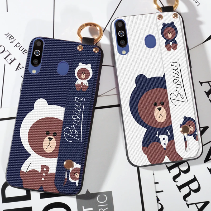 

Cute Brown Bear Strap Case For Samsung Galaxy M10 M20 M30 Silicone Cases For Samsung Galaxy A20 A30 A40 A50 A70 Back Cover