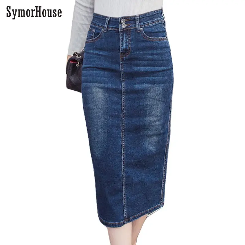 

2018 Denim Skirt Vintage Button High Waist Pencil Black Blue Slim Women Skirts Plus Size S-2XL Ladies Office Sexy Jeans Skirts