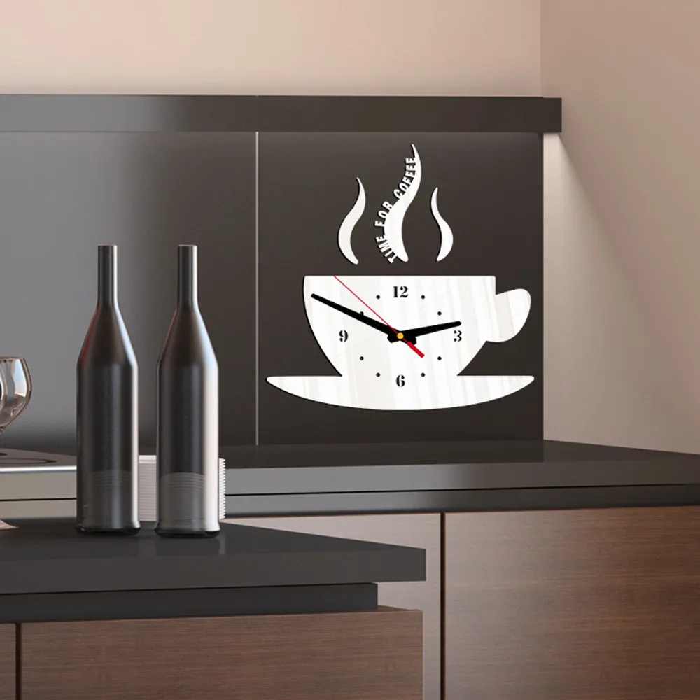 Настенные часы Домашние кухонные бесшумные сканирующие кофейные съемные Diy акриловые 3D зеркальные настенные стикеры декоративные часы w524