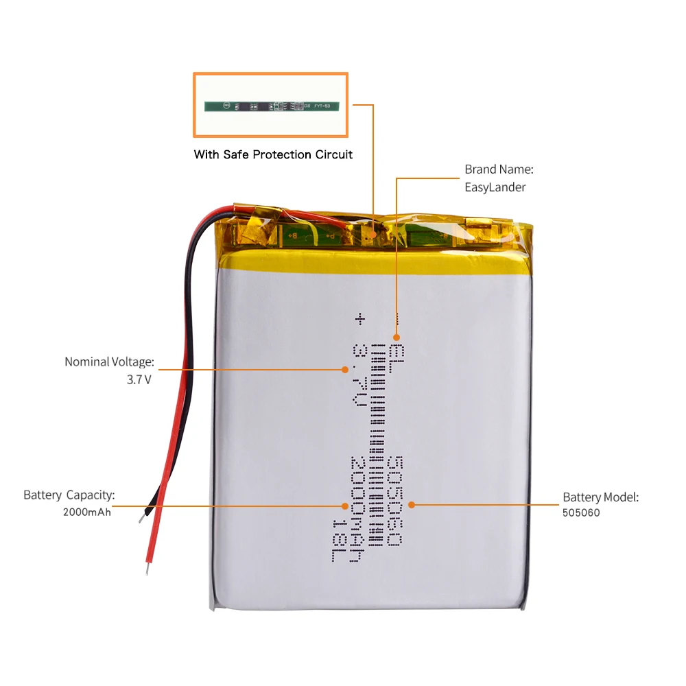 505060 3,7 v 2000 mAh Li-Ion Lipo Клетки литий Li-Po полимера Перезаряжаемые Батарея для power bank диск