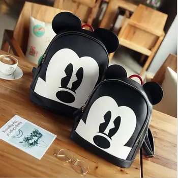 

Mickey backpacks High quality PU leather Women shoulder bag Lovely big ears Children backpack Female bag