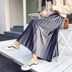 BGTEEVER осень Бархат плиссированная юбка Flare длинные юбки для женщин для Высокое качество повседневное низ 2018 femme saia