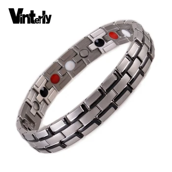 

Vinterly Black Mens Bracelet Chain Health Germanium Magnetic Bracelet Men Stainless Steel Benefits Energy Bracelets for Men
