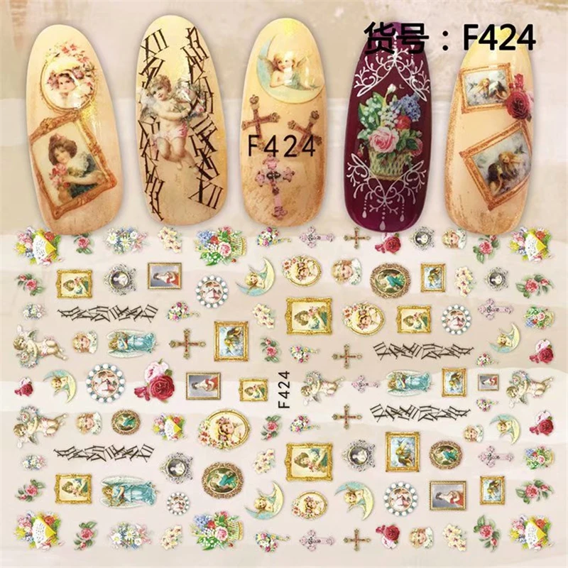 6 листов самоклеющиеся Ангел цветочный узор 3d переводные наклейки для ногтей маникюр Дизайн ногтей украшения аксессуары для ногтей принадлежности