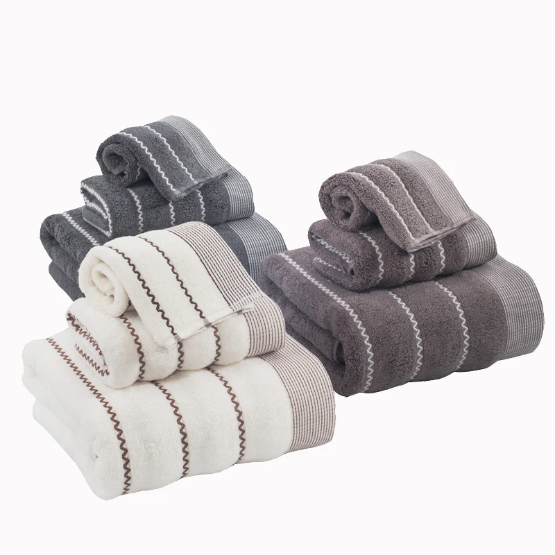 Striped cotton towel set soft and comfortable bath / face towels for
