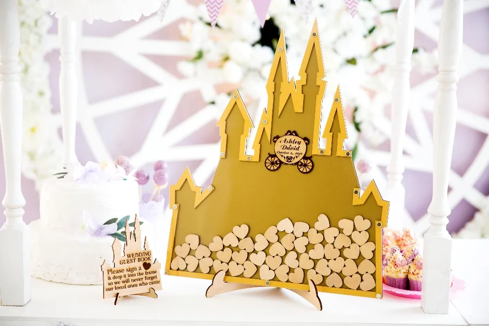 

personalized castle birthday wedding engraved Alternative memory guestbooks baby shower drop box top signature guest books
