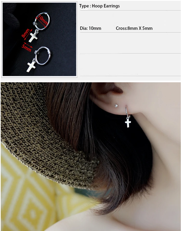 New Fashion Small Cross Hoop Earrings for Women Exquisited 925 Sterling Silver Ear Piercing Huggie Earring Pendientes Aro Plata (1)