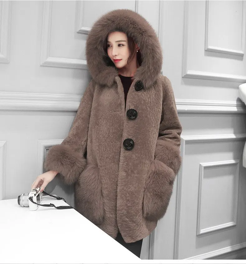 Genuo Winter Luxury Faux Fox Fur Coat Slim Long Faux Fur Jacket Overcoat Women Hooded Fur Pocket Warm Coat Outwear Party Clothes