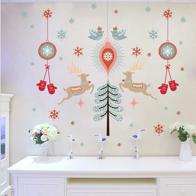 90cm*60cm Merry Christmas elk Wall sticker Christmas Vinyl Wall Decals ...