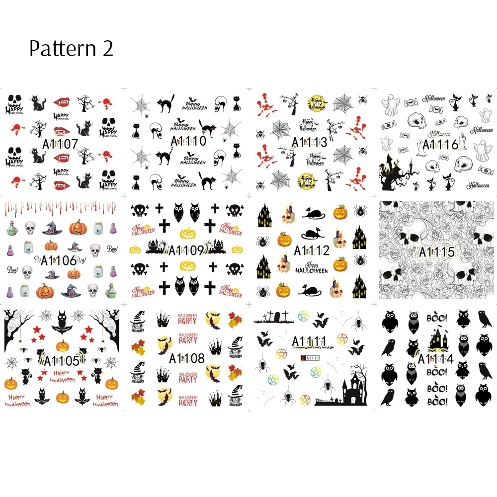 12 узоров/лист Хэллоуин Водные Наклейки для ногтей цветы переводные наклейки s Череп наклейки для ногтей Переводные татуировки