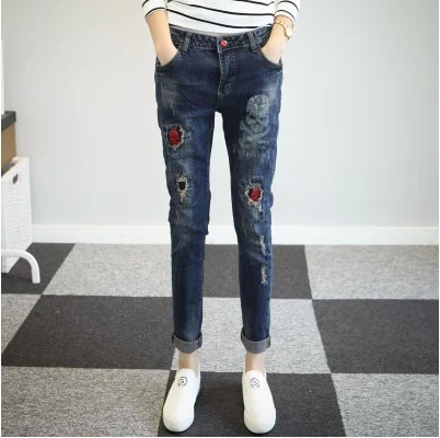2016 pencil pants harem pants women with jeans with embroidery vaqueros mujer jean femme
