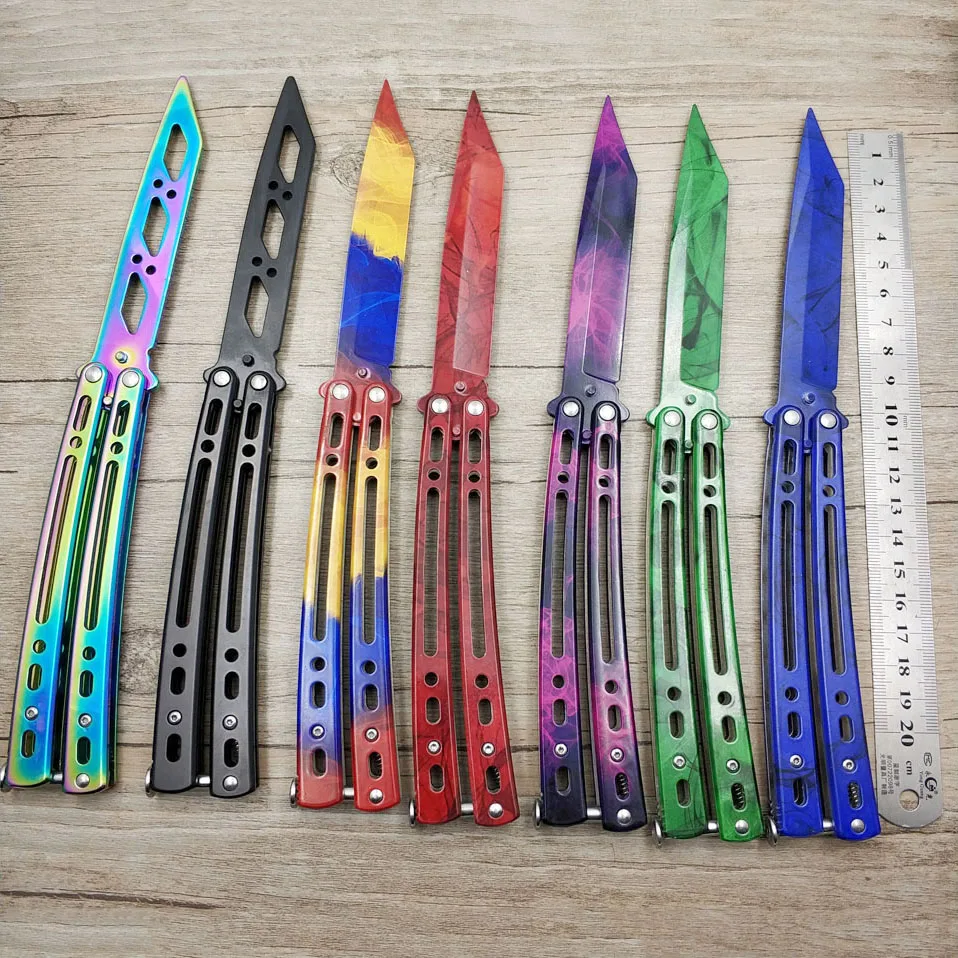 

Swayboo doppler Rainbow color 5Cr13Mov Stainless Steel knife Butterfly Training Knife butterfly game knife no edge CSGO knife