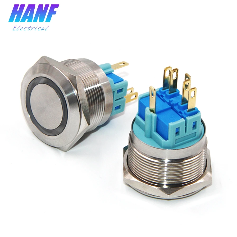 

1pcs 25mm 1NONC Angel Eye Flat Head Momentary Stainless Steel Metal Push Button Switch with Ring-shaped LED Lamp 6pins 3A/220V