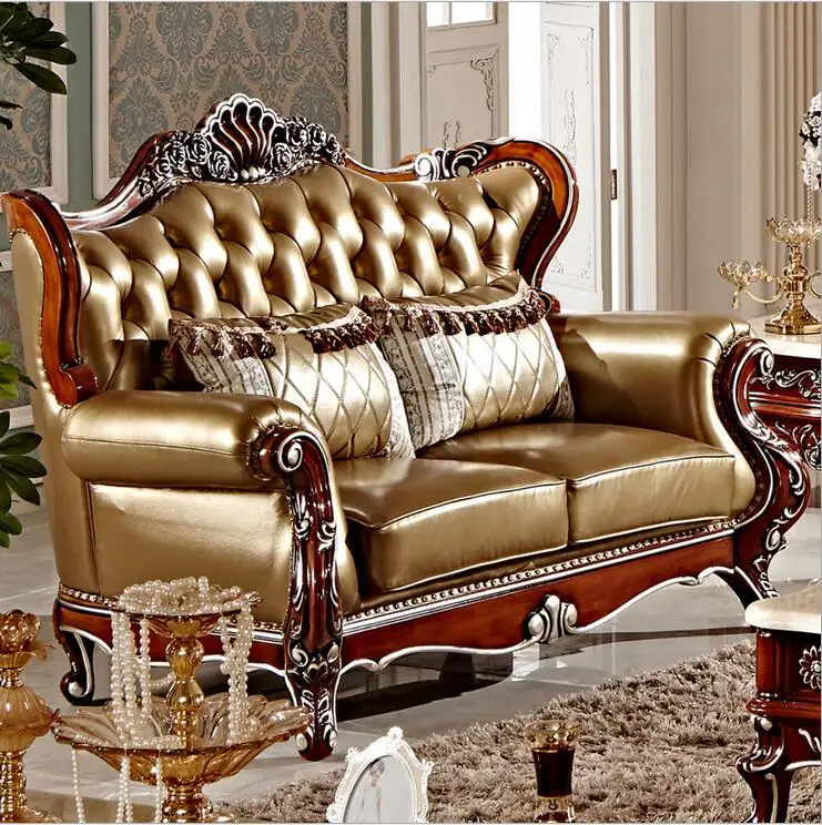high quality European antique living room sofa furniture genuine leather set pfy10009 high quality European antique living room sofa furniture genuine leather set pfy10009