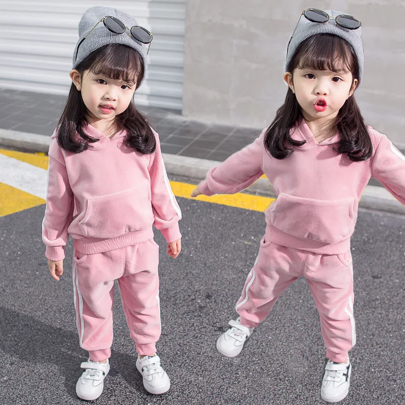 

BibiCola girls clothing set spring autumn fashion velvet clothing suit children cotton long sleeve hoodie kids casual sport sets