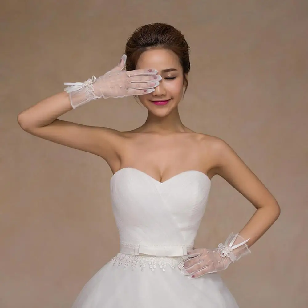 2019 модные белые кружевные груши полный палец Короткие Свадебные перчатки Свадебные аксессуары для свадьбы выпускного вечера