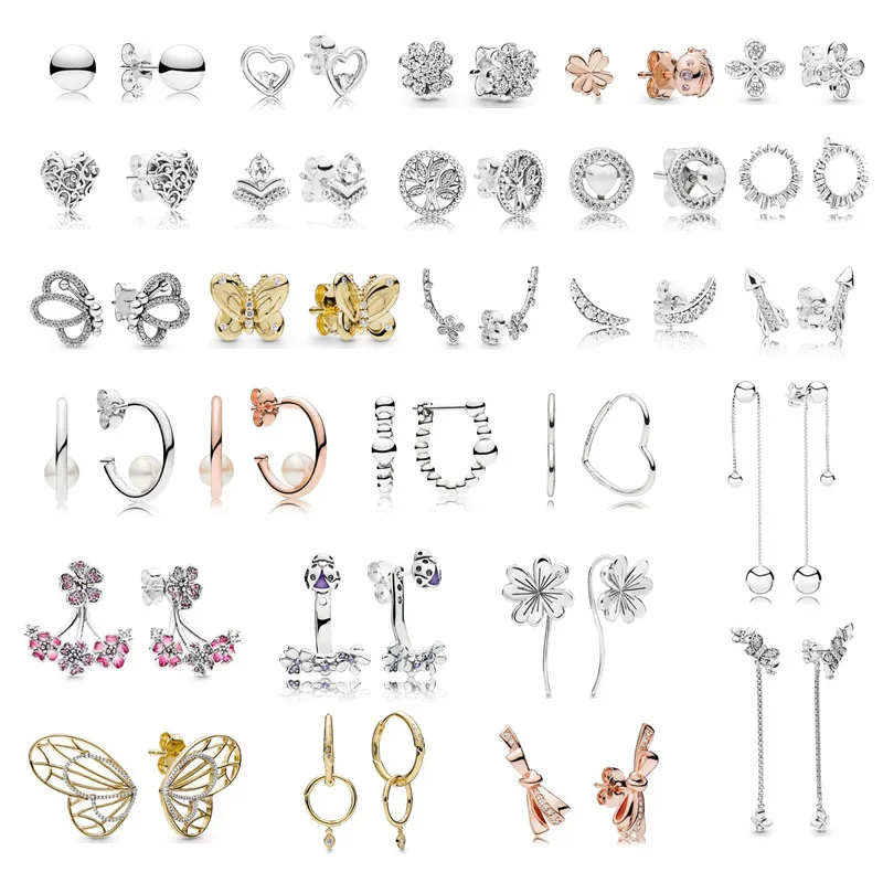

925 Sterling Silver jewelry Earring Trees Of Life bow Ladybird flower heart Stud Earrings for women rose earring brincos earings