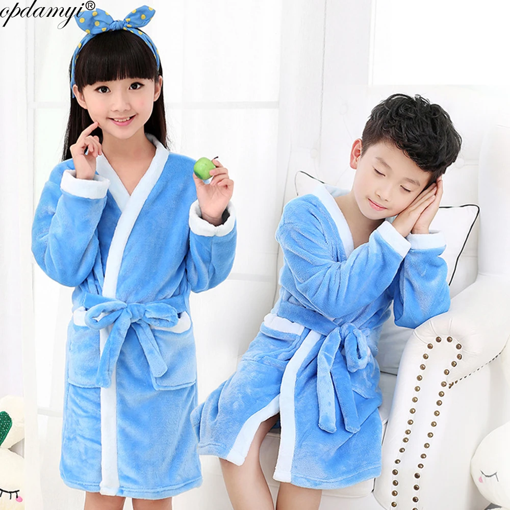 Детский банный халат, мягкий плюшевый халат из кораллового флиса, пижамы, одежда для сна для девочек и мальчиков, Детская домашняя одежда