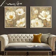 Золотисто-белый цветок холсте Магнолия картина, печатный плакат Спальня декоративного искусства стены декоративные картины Куадрос