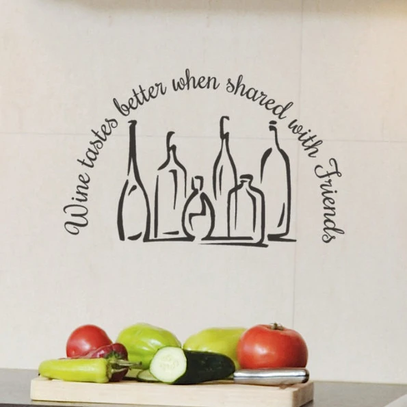 Вино вкуснее когда совместно с друзьями Wall Art Наклейки Кухня настенные наклейки