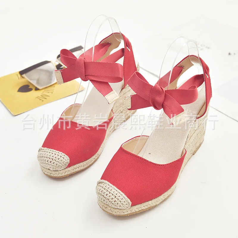 ladies wedge sandals Women's Espadrille Ankle Strap Sandals Comfortable Slippers Ladies Womens Casual Shoes Breathable Flax Hemp Canvas Pumps high wedge sandals