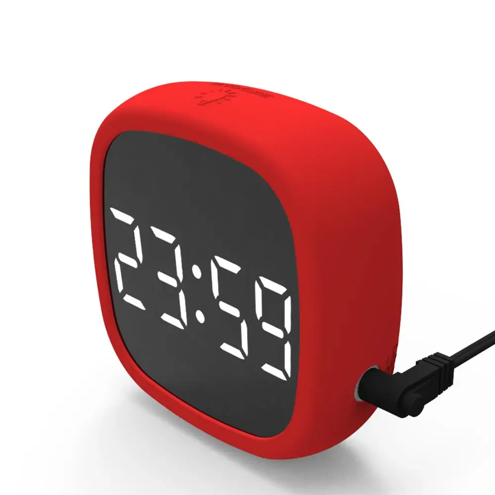 

Travel LED digital snooze alarm clock with 2 alarms Voice control display clock Portable mirror small alarm clock