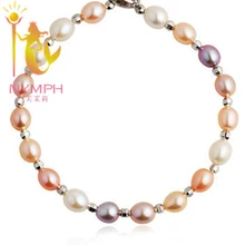 NYMPH натуральный красочный жемчужный браслет настоящий 6-7 мм пресноводный жемчуг Корейская Красота [B1054]