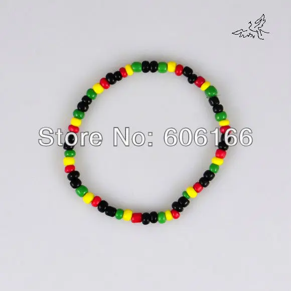 

40pc/lot Glass Seed Beads Bracelet Rasta Reggae Punk Hiphop Elastic Stretch Bracelets Fashion Jewelry Free Shipping