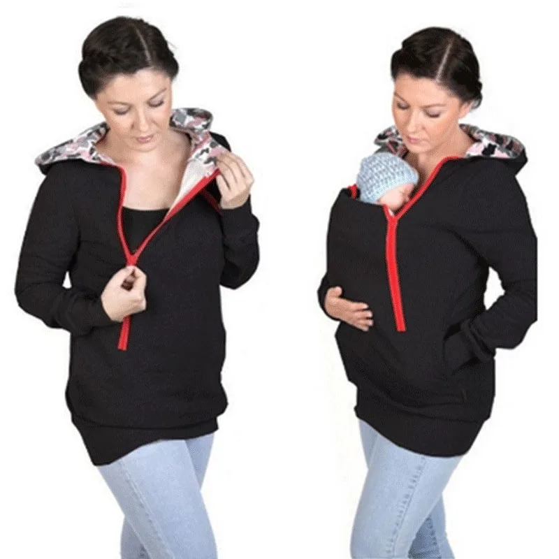 Толстовки для материнства Одежда С Карманами Кенгуру с длинным рукавом Зимнее пальто с капюшоном для беременных женщин