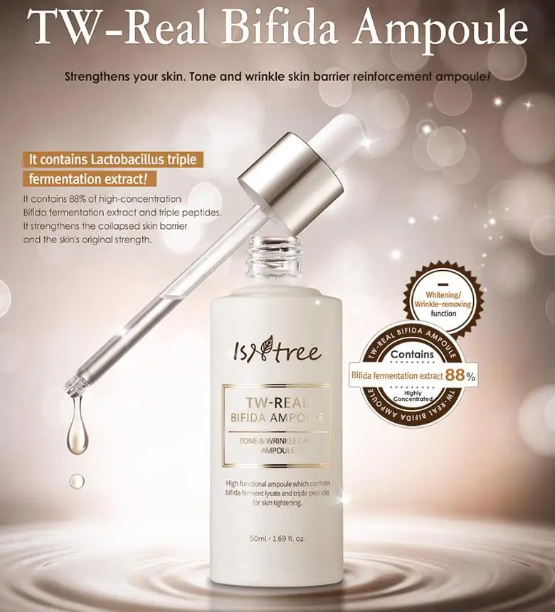 Isntree TW-Real BIFIDA Ampoule 50 мл тройной пептиды антивозрастной сыворотки для лица улучшение тонуса кожи морщин Укрепляющая эссенция для лица