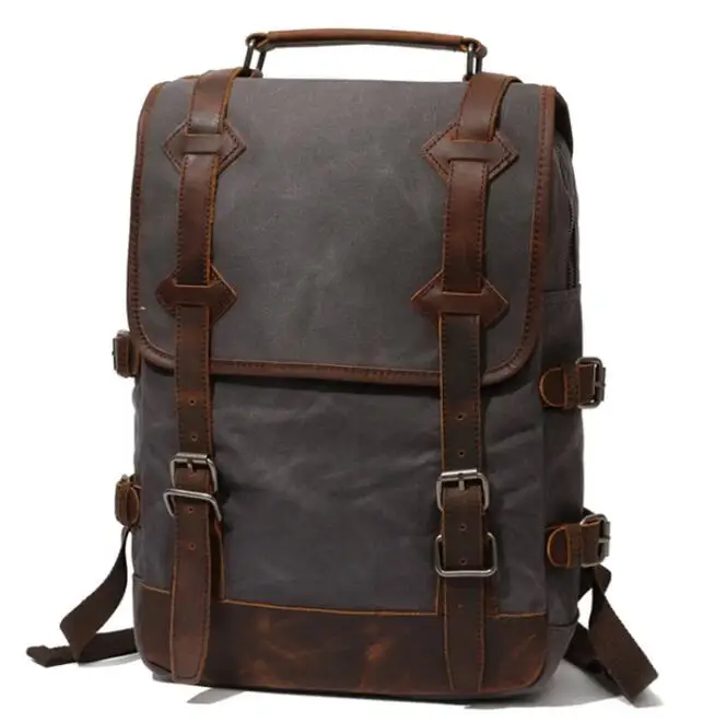 

Men's Backpacks Vintage Canvas Leather Laptop Backpack Male College School Bags High Quality Waterproof Big Travel Bag Rucksack