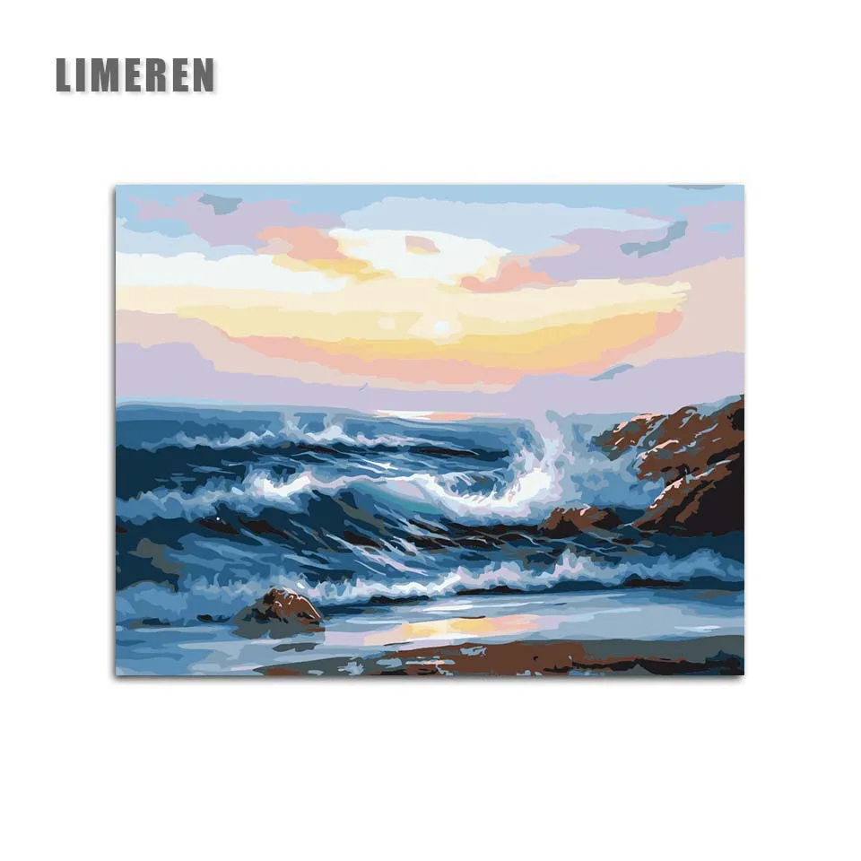 

Diy Pictures By Numbers Modular Canvas Oil Painting For Living Room Sea Sunset Coloring By Number Hand Painted Wall Art