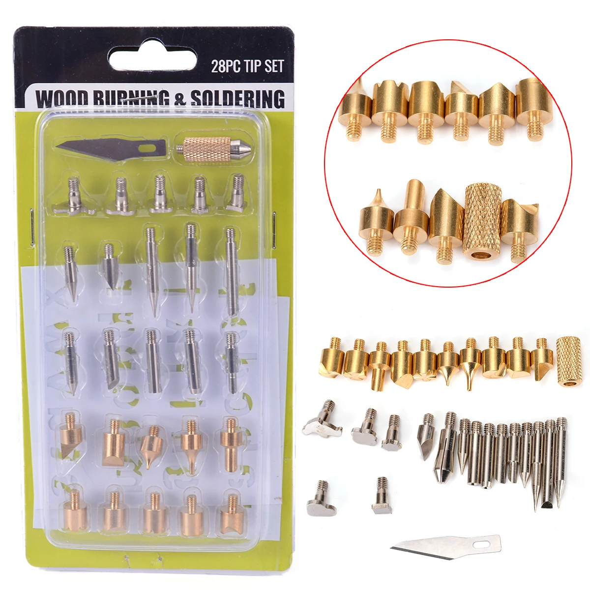 28pcs Wood Burning Pen Tips & Stencil Set Soldering Iron Tool Kit Carving Burner Pyrography Tool Mayitr