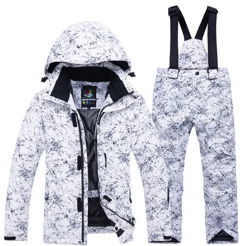 Детский Зимний лыжный костюм, водонепроницаемые ветрозащитные детские лыжные куртки и штаны, комплект для мальчиков и девочек 6, 8, 10, 12, 14, одежда для сноуборда - Цвет: C White
