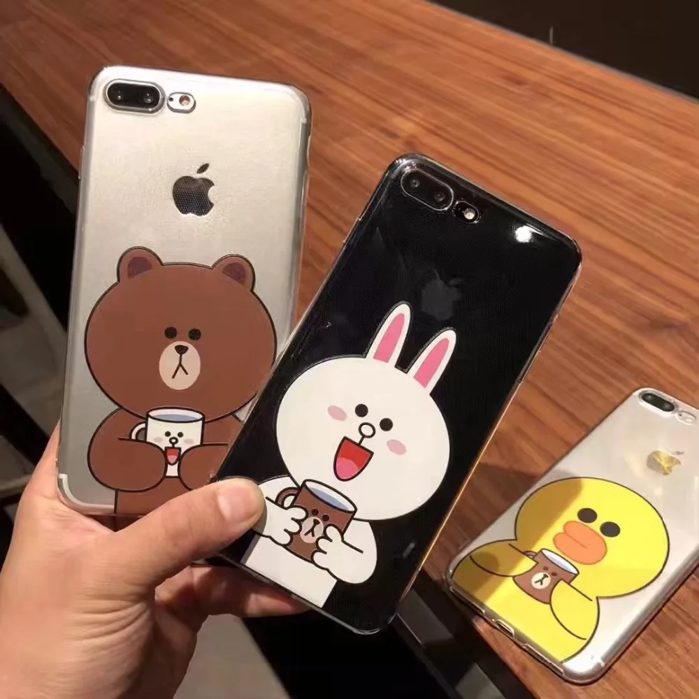 

Korea Cartoon Bear Bunny Chicken Clear TPU Soft Back Cover Case For iPhoneX 8/6s 7plus Body Shell Protection