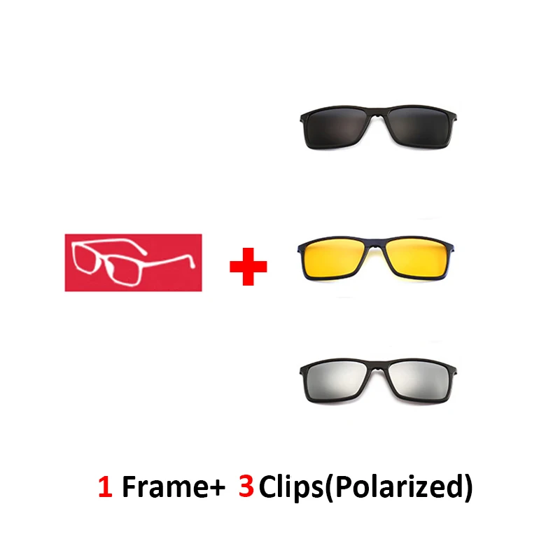 Multiclip очки рамки клип на магнитные солнцезащитные очки для мужчин женщин поляризованные солнцезащитные очки квадратный Защита от солнца рецепт 8806 - Цвет линз: 1frame 3clips