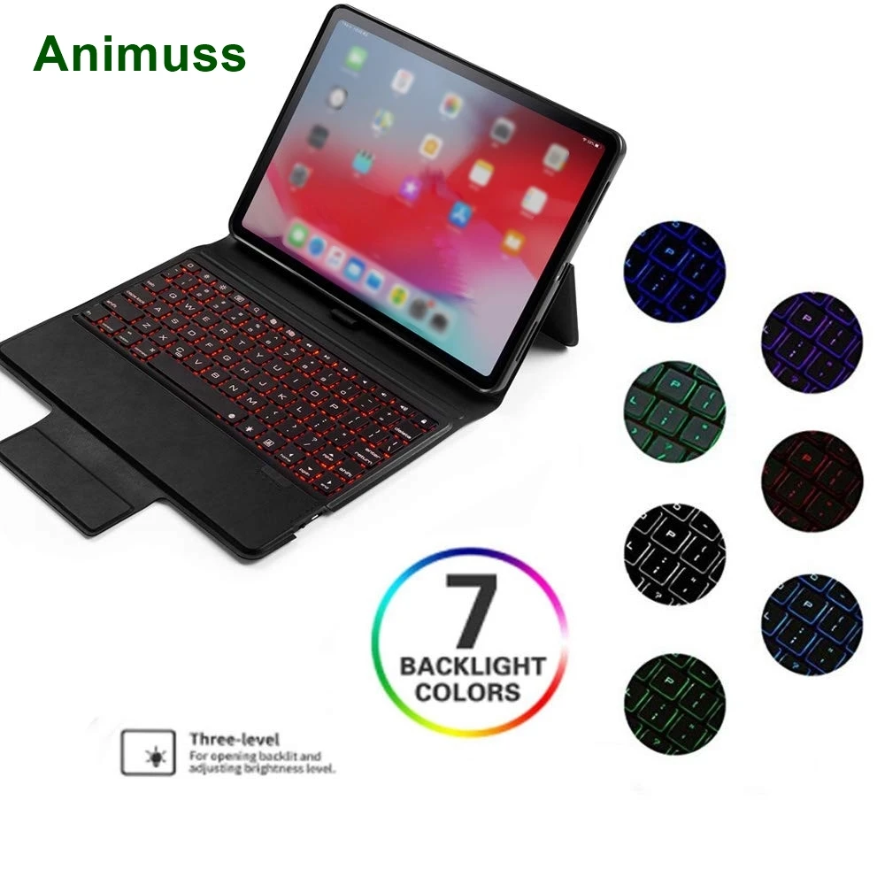 

for iPad pro 12.9 2018 Keyboard Case, Slim Backlit Folio Shell Stand Bluetooth Keyboard Leather Smart Cover for Apple ipad pro